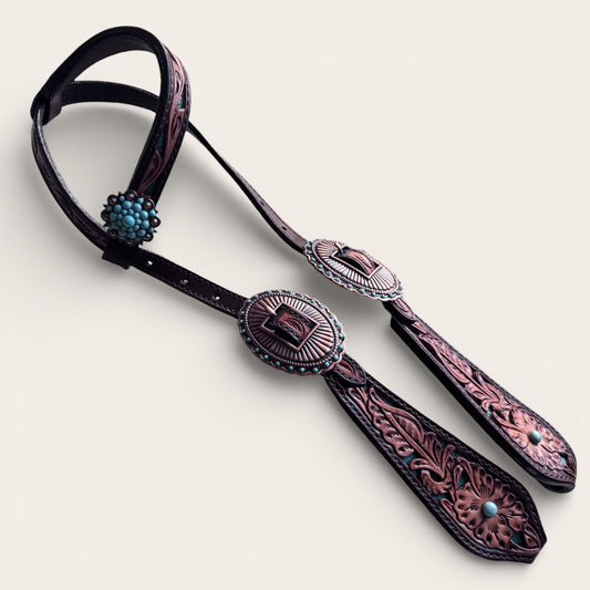 Carved Turquoise Flower Bridle